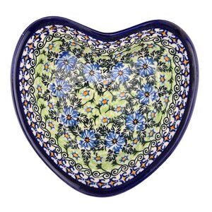 Kalich Boleslawiecka Ceramic Whimsical Heart Polish Pottery Bowl Floral Design